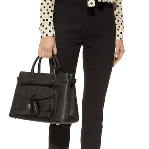 Burberry Tote Outlet Tassel Black Bag With Leather